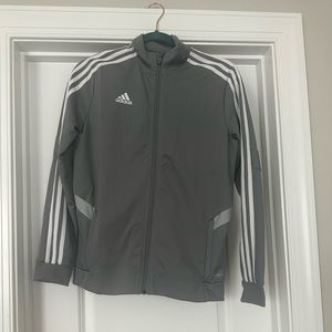 Gray adidas track suit